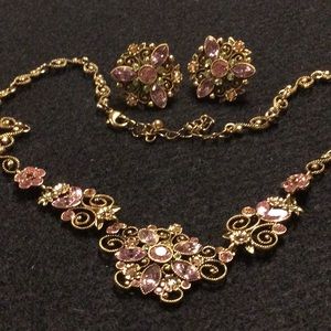Avon Burnished Goldtone Floral Necklace/ Earrings